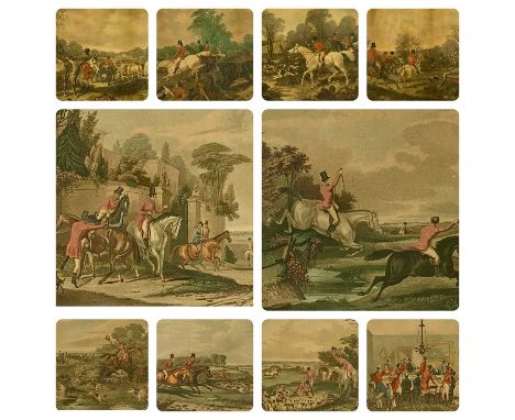J. HARRIS AFTER J. F. HERRING set of four large colour engravings - Herring's fox hunting scenes, 43.5 x 77cms and AFTER FRAN