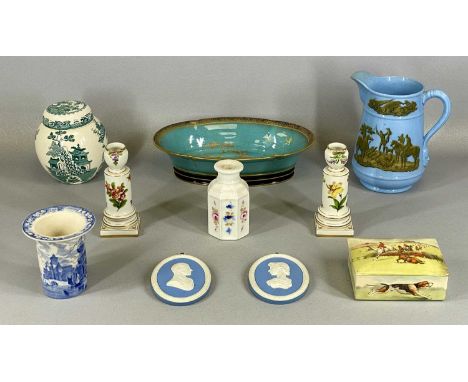 GROUP OF CERAMICS, 19th century and later, a Carltonware Bleu Royale oval bowl, 20 x 18cms, Royal Doulton lidded cigarette bo