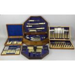 WALKER & HALL MAHOGANY CUTLERY BOX with part contents and two other quality boxed mahogany cutlery