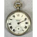 VINTAGE CHROME CASED POCKET WATCH attached to a mixed metal Albert chain with t-bar, the dial marked