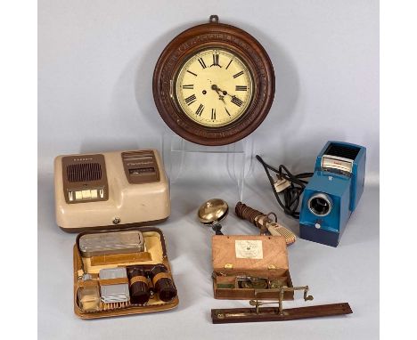 GROUP OF VINTAGE INSTRUMENTS including Grundig Stenomatic adding machine, cased Kodak projector, Rolls Razor, mahogany framed