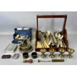 VARIOUS CUTLERY, PLATED ITEMS & COLLECTABLES including a vintage Rolls Razor shaving set and a