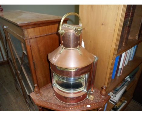 A copper ships starboard lamp by Alderson & Gyde, Birmingham, 48cm (handle up).