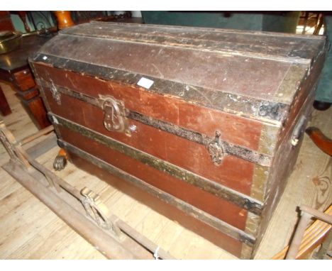 A late 19th century canvas and wood cabin trunk.