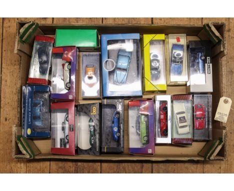 17 models by various makes. Oxford 1:43 scale Jaguar MK7 (Twilight blue), Whitebox DKW GT Malzoni met-blau, IST Models 1959 W