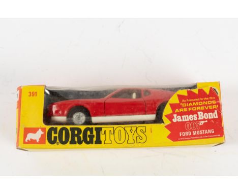 Corgi Whizzwheels Diamonds Are Forever James Bond Ford Mustang (391). In bright red with black plastic bonnet panel, white in