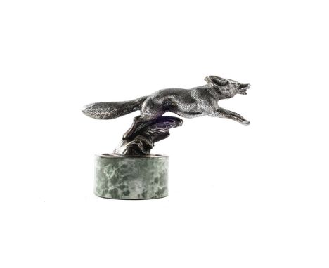 A running Fox mascot in nickel plated bronze C.1920's. Maker not established. Mounted on a swivel base. GC-VGC light age wear