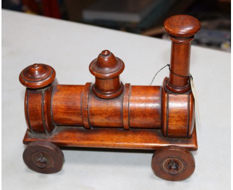 A hand built non functional steam engine model, constructed from wood metal and some Meccano, crudely painted. Has operating 