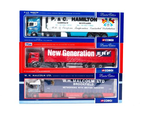 3 Corgi Limited Edition Collectables series Trucks. CC12701 ERF ECS Curtainside, ERF The New Generation. 75806 MAN Curtainsid