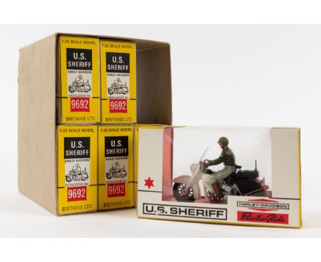 6 Britains ltd  No.9692 U.S. Sheriff Harley Davidson motorcycles, 1:32 scale. All are boxed and look unused contained in the 