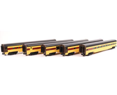 An impressive rake of 5 Weaver O gauge North American outline UNION PACIFIC long bogie coaches. All of quality aluminium cons