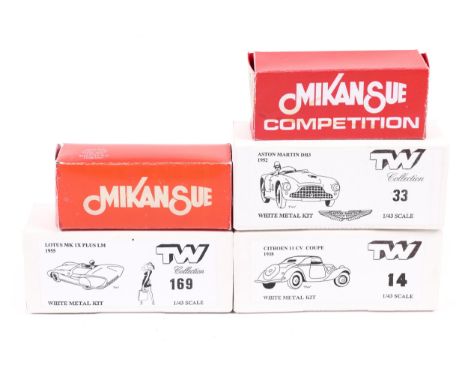 3 TW Collection White Metal Kits. All unmade examples, No.14 Citroen IICV Coupe 1938. No.33 Aston Martin DB3 1952. Plus a No.