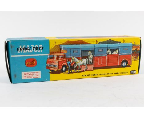 Corgi Major Toys Circus Horse Transporter With Horses. In red and blue livery, a late example with cast wheels, which looks t
