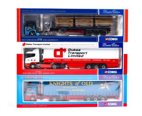 3 Corgi Limited Edition Collectables series Trucks. CC12202 Scania Fridge Trailer, Dukes Transport Limited. CC11905 ERF EC Fl