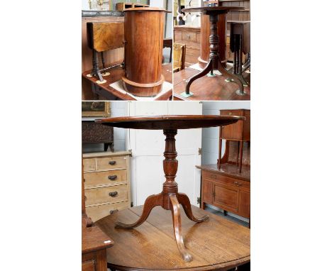 A George III Mahogany Dish Topped Tripod Table, on turned support, 57cm by 75cm, an oak example, 84cm by 69cm, a Victorian ma