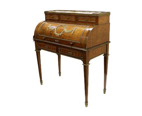 A Late 19th Century French Louis XVI-Style Mahogany and Gilt-Metal-Mounted Bureau à Cylindre, with a brèche d'Arrabida marble