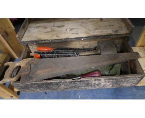 A Vintage Carpenters Toolbox Containing Various Tools 
