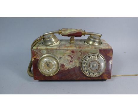 A Vintage Onyx Telephone/Clock, 28.5cm Wide 