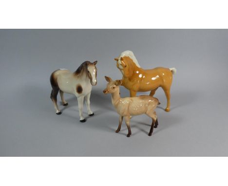 A Beswick Palomino, Beswick Hind and a Melba Horse 