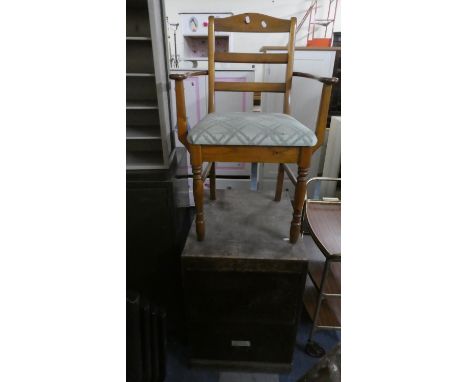 A Vintage Wooden Two Drawer Filing Cabinet and a Ducal Carver Chair 