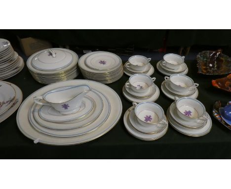 A Large Collection of Royal Worcester Florizel Fleur De Lys Pattern Dinnerwares to Include Six Soup Trios, Six Side Plates an