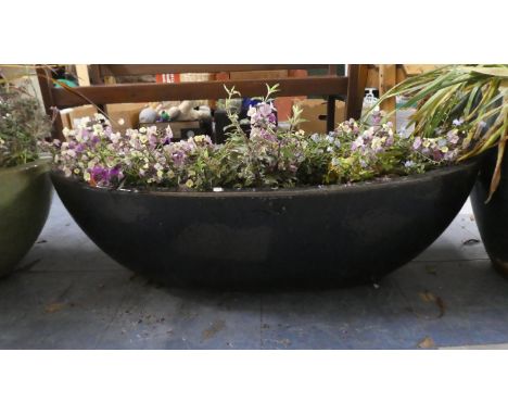 A Blue Glazed Oval Patio Planter, 86cm Long 