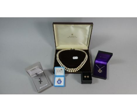 A Collection of Silver and Glass Necklaces Together with Faux Pearl Necklace and Stud Earrings 