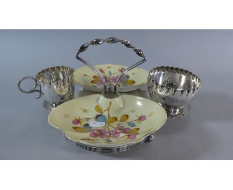 An Edwardian Silver Plated Continental Strawberry and Cream Set with Two Ceramic Bowls, One AF, 26cm Long 