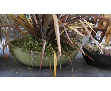 An Oval Green Glazed Patio Planter, 86cm Long 