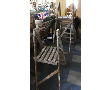 A Vintage Five Step Wooden Step Ladder and a Three Step Example 