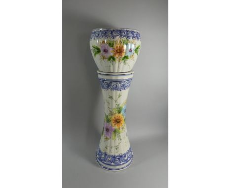 A 20th Century Ceramic Jardiniere on Stand, Bowl with Hairline 