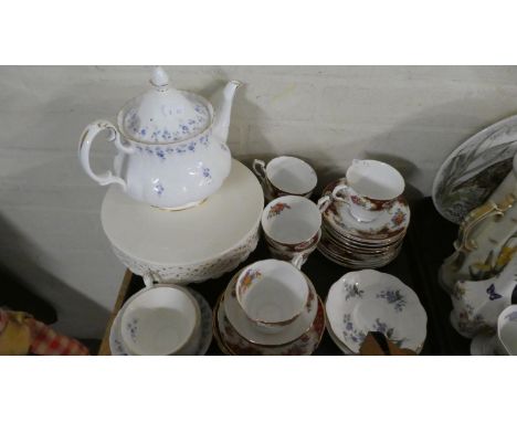 A Tray Containing Various Teawares to Include Royal Albert Memory Lane Teapot, Paragon Tea Cups and Saucers, Creamware Cake S