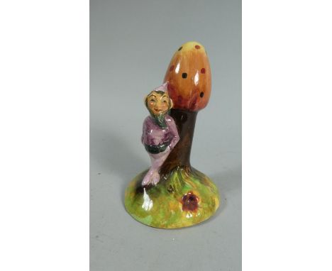 A Staffordshire Ceramic Salt in the Form of a Pixie Beside Toadstool, 11cm High 