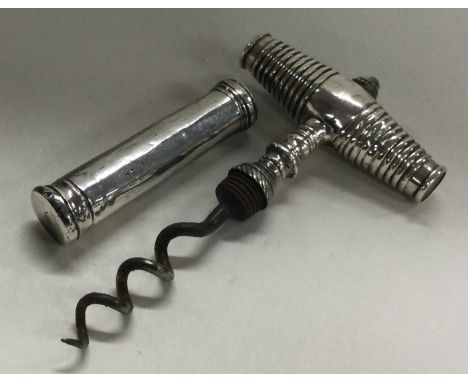 A rare silver travelling corkscrew. Circa 1740. By David Field. Makers mark only. Approx. 24 grams. Est. £300 - £500.