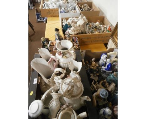 A LARGE QUANTITY OF CERAMIC FIGURES, TOGETHER WITH A BOX OF CAPO DE MONTE ORNAMENTS