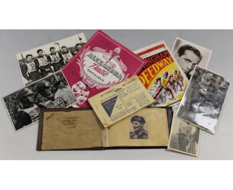 A SELECTION OF SPEEDWAY AND ENTERTAINMENT RELATED MEMORABILIA, to include a signed theatre programme, together with an autogr