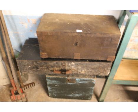 THREE VINTAGE WOODEN TRUNKS 