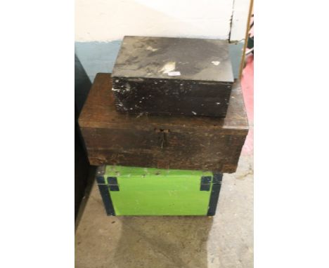 THREE VINTAGE WOODEN TRUNKS 