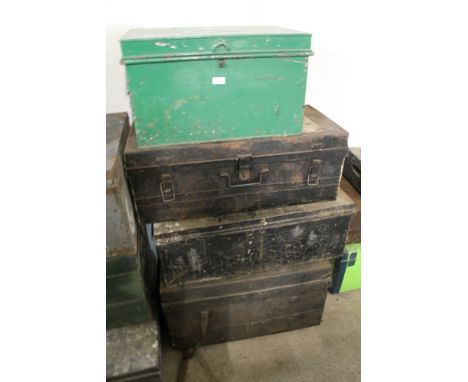 FOUR VINTAGE METAL TRUNKS 