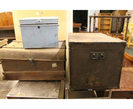 THREE VINTAGE METAL TRUNKS 