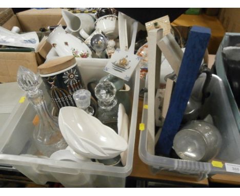 FOUR TRAY OF SUNDRIES, TO INCLUDE ROYAL WORCESTER, ROYAL ALBERT ETC