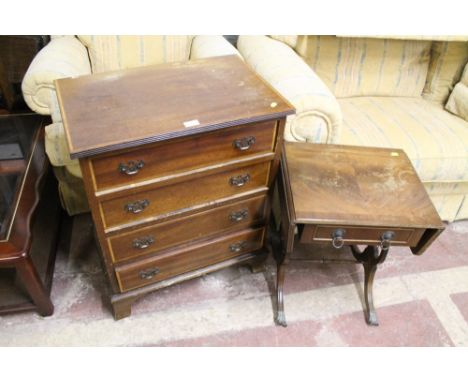 A MAHOGANY FOUR DRAWER CHEST OF DRAWERS, TOGETHER WITH A SOFA TABLE