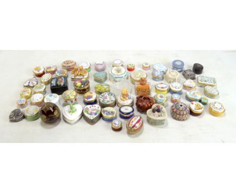 A collection of various enamel boxes to include Halcyon Days and Crummles &amp; Co, also ceramic examples to include Limoges,