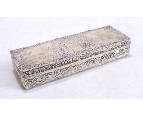 SAMUEL BOYCE LANDECK; a Victorian hallmarked silver trinket box overall embossed with foliate scroll motifs and classical fig