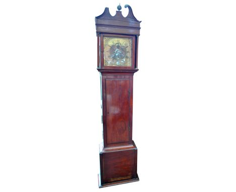 A George III mahogany longcase clock with broken swan neck pediment above 12" brass dial inscribed 'Benjamin Stretch Bristol'