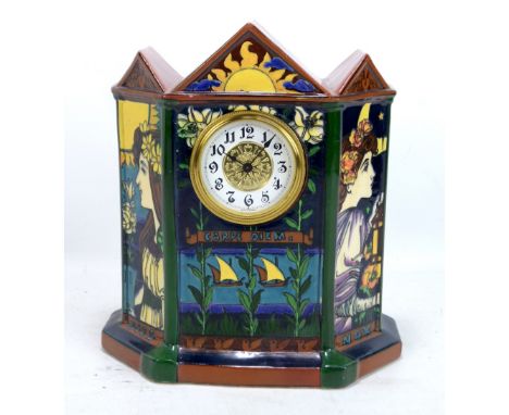 WILEMAN &amp; CO; a Foley 'Intarsio' mantel timepiece with shaped architectural case inscribed 'Carpe Diem' beneath the circu