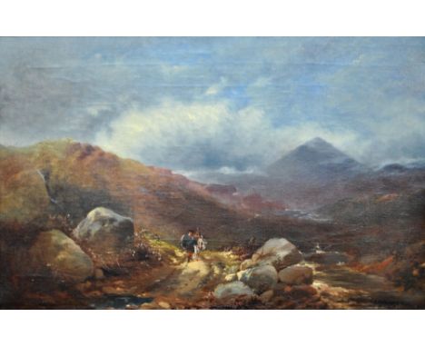 T. R. BRADLEY; oil on canvas, Highland scene with gentleman in traditional dress leading horse to foreground, signed and date