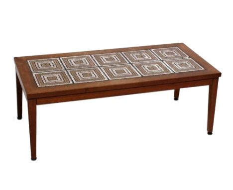 A rectangular teak tile top coffee table, 116 x 55cm (af).Additional InformationOne leg has been off and reglued.&nbsp;