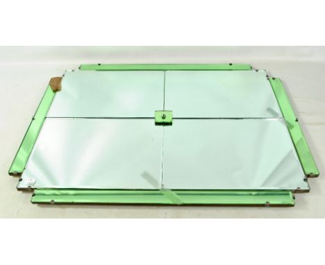 An Art Deco type clear and green glass rectangular mirror, 59 x 79cm.Additional InformationGlass itself is not broken but the