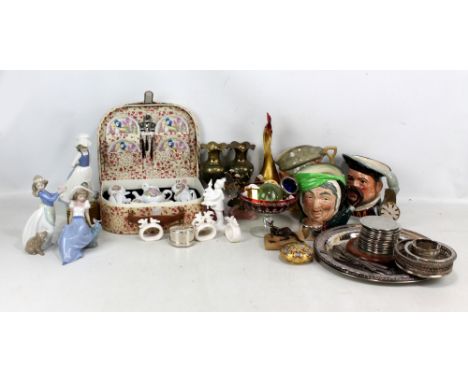 A mixed group of ceramics including three Royal Doulton character jugs and 'Christmas Dreams' figure, three Nao figures, vari